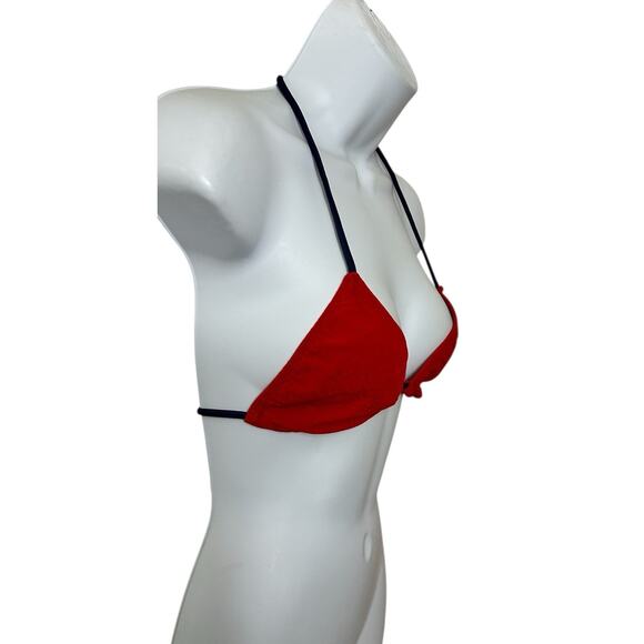 Toque d' Sol Red and Blue Bikini Top Sz M Patriotic Triangle Swimwear Ties New - Picture 3 of 5